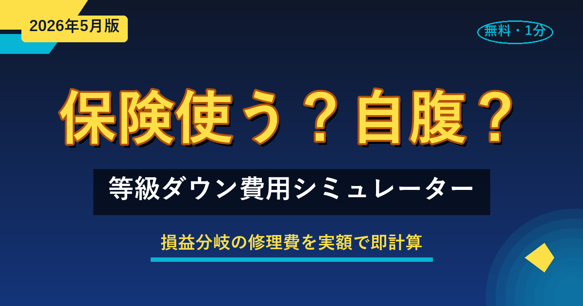 事故時の自動車保険 等級ダウン費用シミュレーター。保険使うか自腹か、損益分岐の修理費を実額で計算
